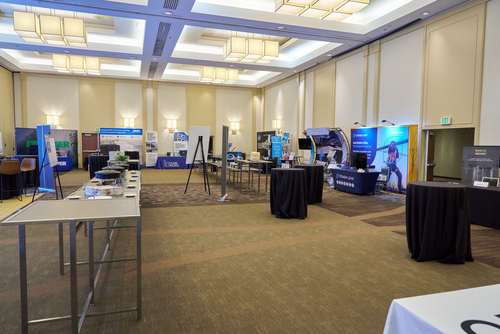 Empty exhibit hall before attendees arrived, photographed while sessions were running